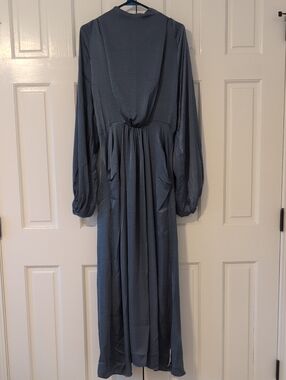ASOS Draped Blouson Sleeve Smokey Blue Maxi Dress